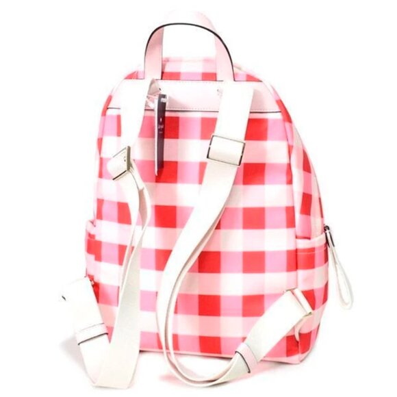 S Kate Spade Chelsea Gingham Pink Red Medium Nylon Backpack KG566 NWT $299 main image 3